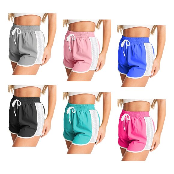 Women's Active Durable Flexible Workout Gym Chic Mesh Patchwork Detailing Shorts - Picture 11 of 15
